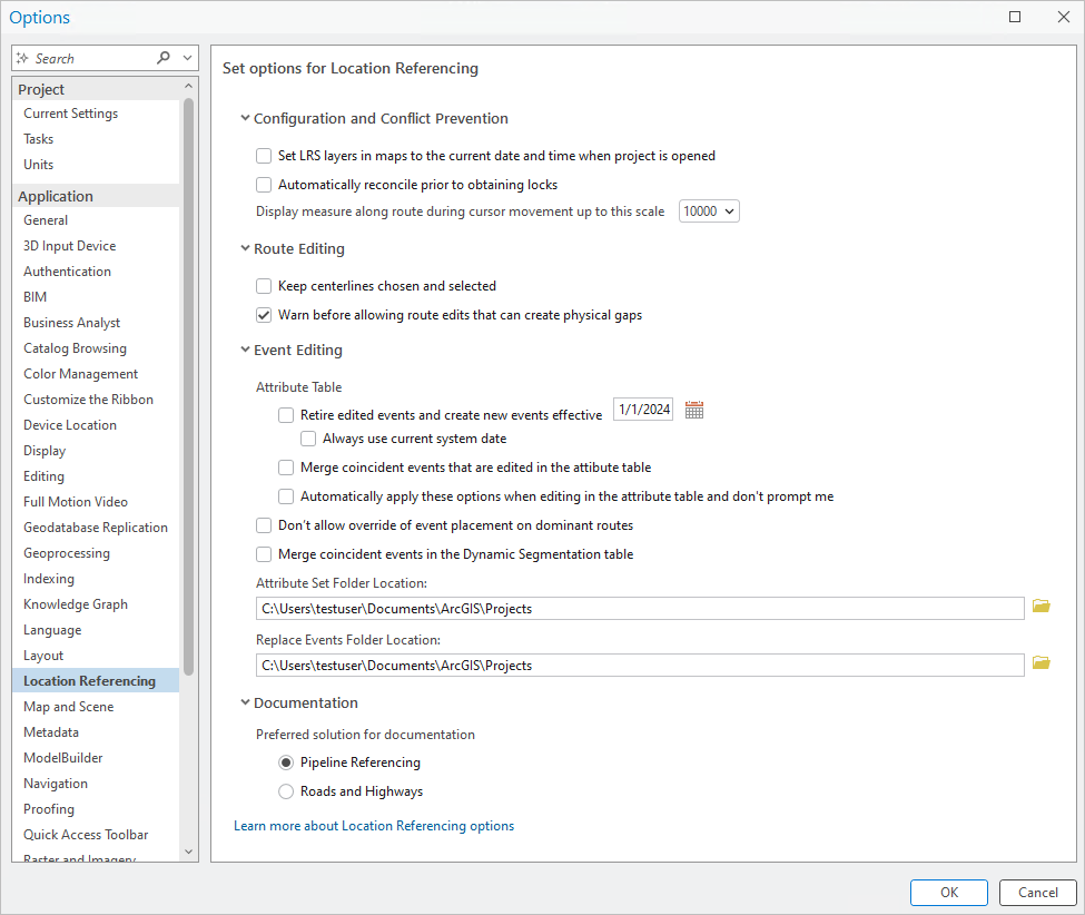 Location Referencing Options (Options de Location Referencing)