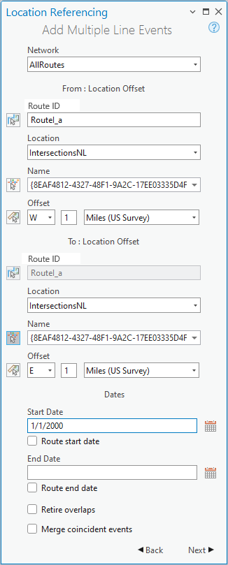 Fenêtre Add Multiple Line Events (Ajouter plusieurs événements linéaires)