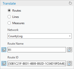 Boîte de dialogue Translate (Convertir) après sélection de l’itinéraire