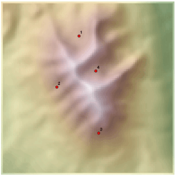 Exemples de localisations sur un MNE pour l’analyse du rayonnement solaire