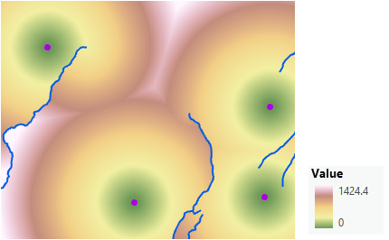 Carte de la distance en ligne droite ajustée pour contourner des cours d’eau qui constituent des interruptions