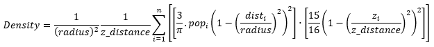 Formule de l’évolution de la densité du noyau spatio-temporel selon l’élévation à des points (x,y)